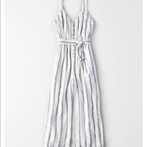 AE Striped Button-Front Culotte Jumpsuit